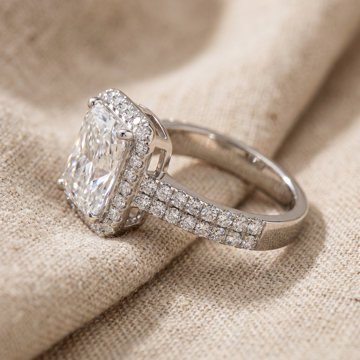 Certified 4.7Ct Debra Radiant Cut Double Row Engagement Ring 14k Gold Lab Grown