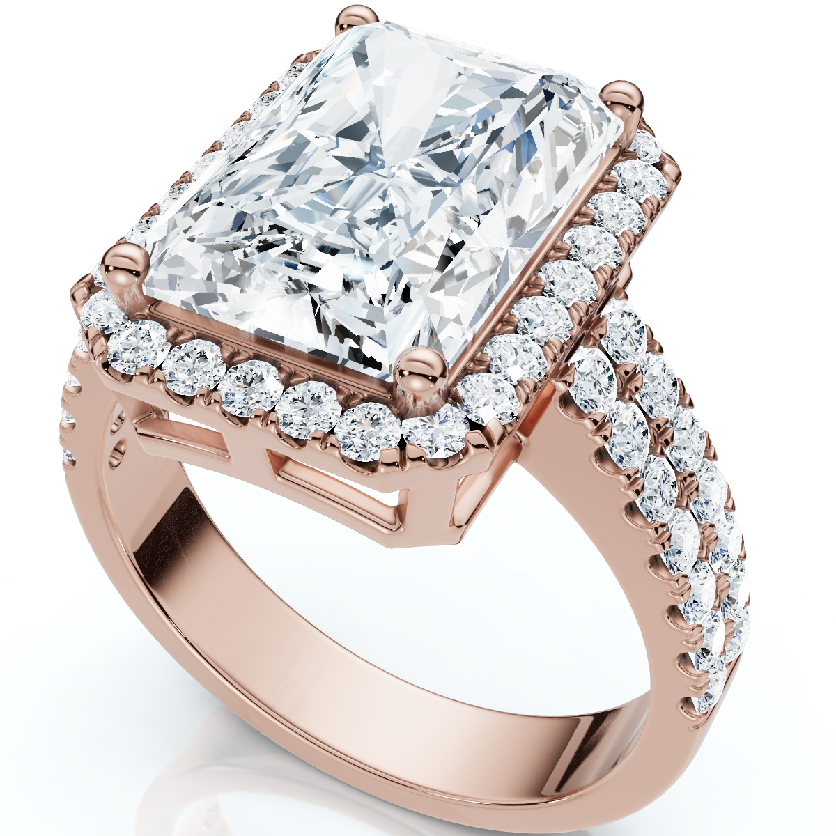 Certified 4.7Ct Debra Radiant Cut Double Row Engagement Ring 14k Gold Lab Grown