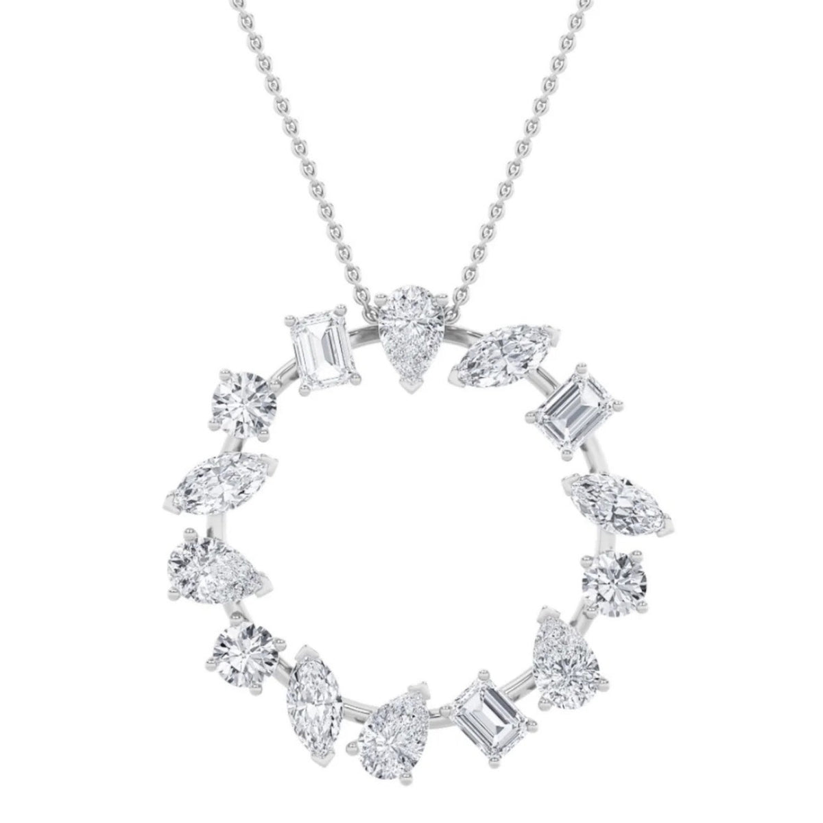 3Ct Multi Shape Ferra Diamond Circle Pendant 14k Gold Lab Grown Necklace 18"