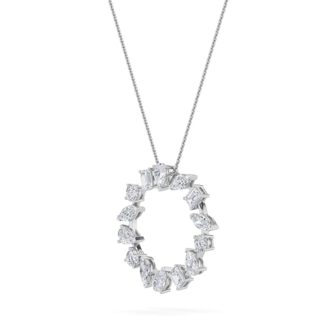 3Ct Multi Shape Ferra Diamond Circle Pendant 14k Gold Lab Grown Necklace 18"