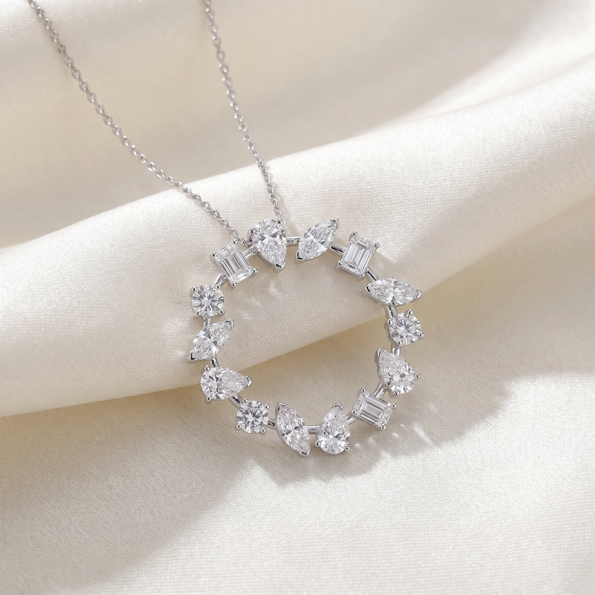 3Ct Multi Shape Ferra Diamond Circle Pendant 14k Gold Lab Grown Necklace 18"
