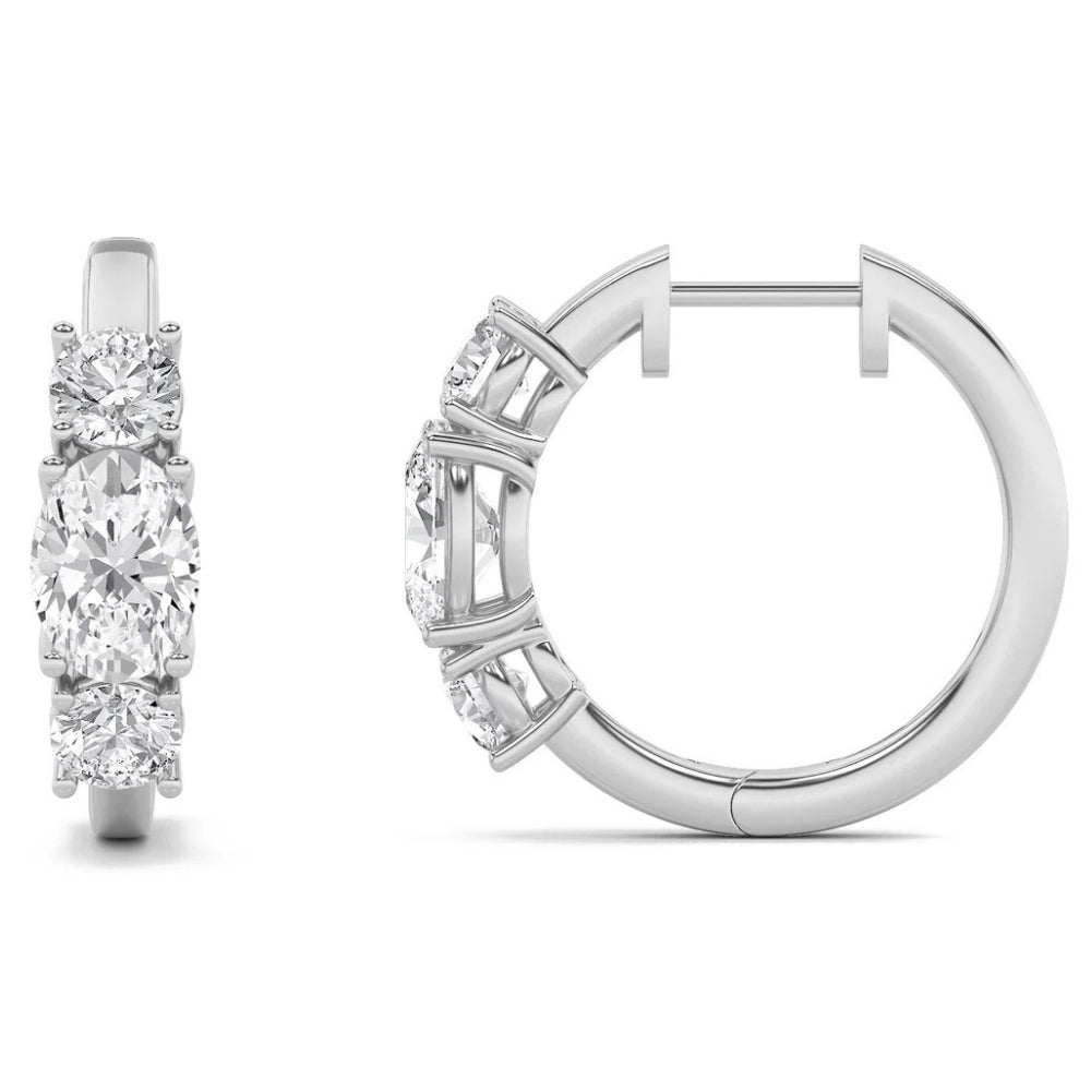 2 1/2Ct Diamond 3-Stone Hoops 14k White or Yellow Gold Lab Grown 5/8" Tall