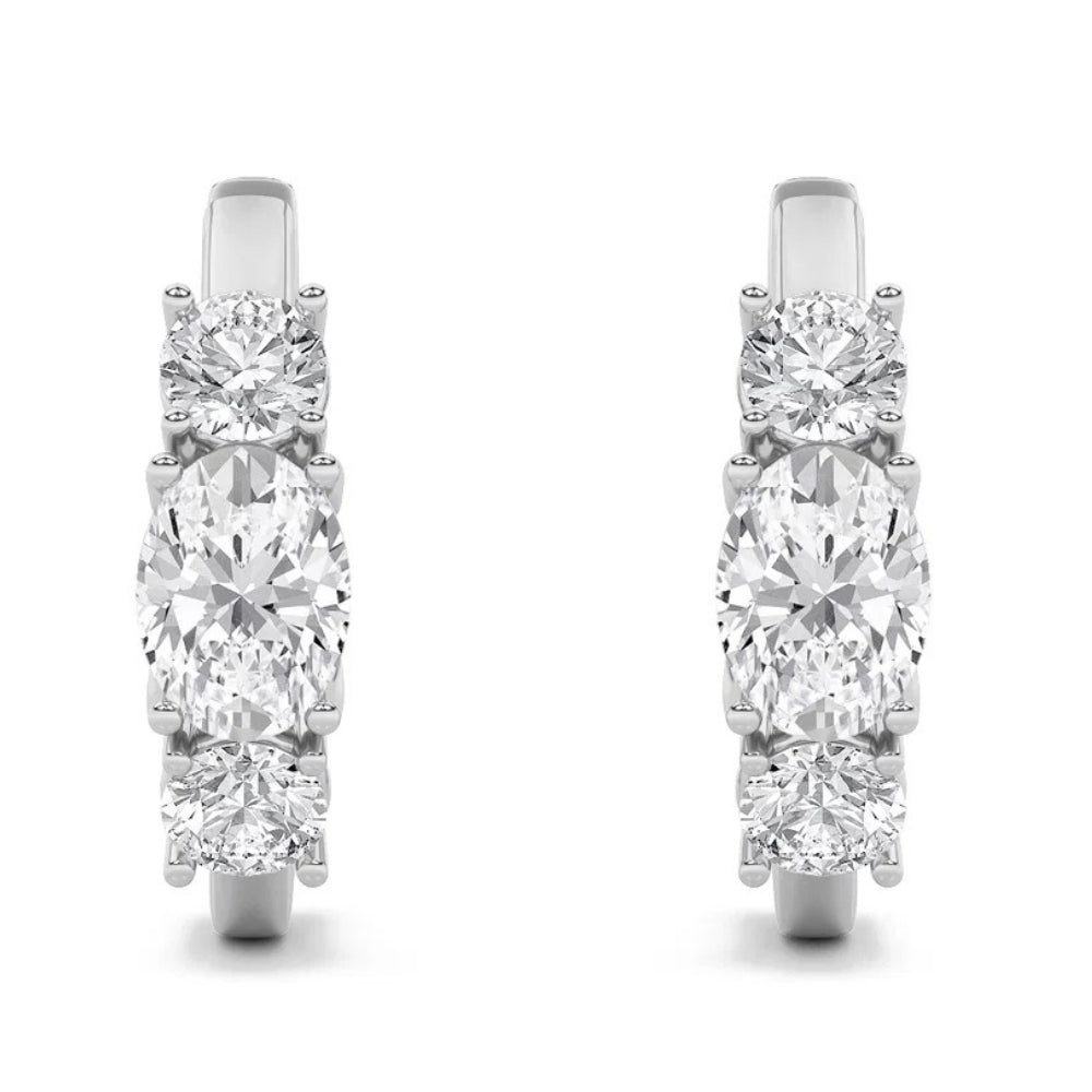 2 1/2Ct Diamond 3-Stone Hoops 14k White or Yellow Gold Lab Grown 5/8" Tall