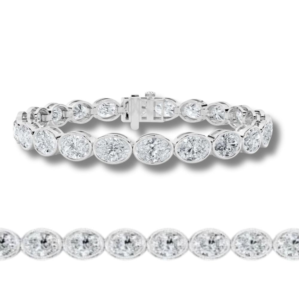 15Ct TW East West Oval Bezel Diamond Tennis Bracelet 14k Gold 7" Lab Grown
