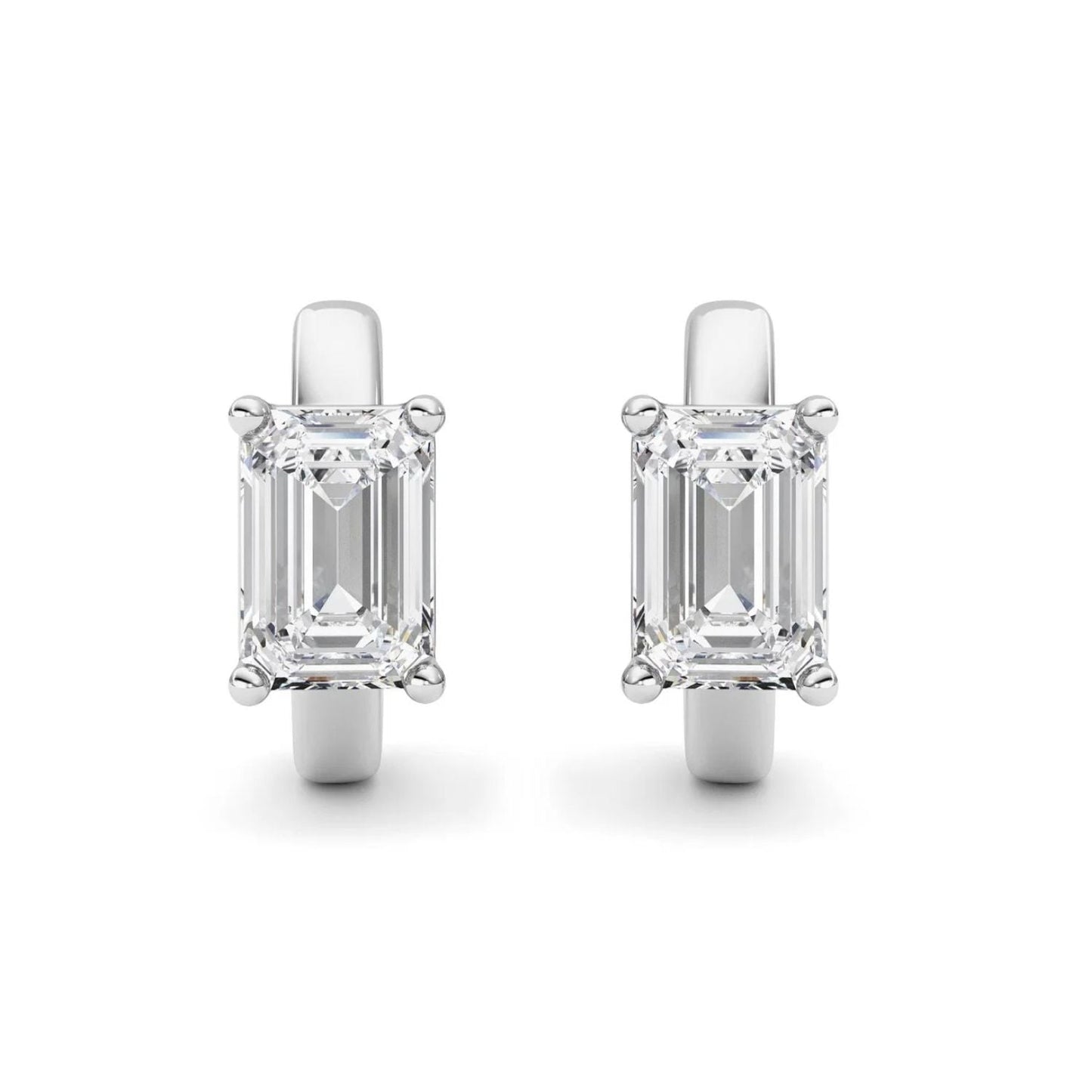 2Ct TW Emerald Diamond Hoops 14k Gold Lab Grown Huggie Earrings