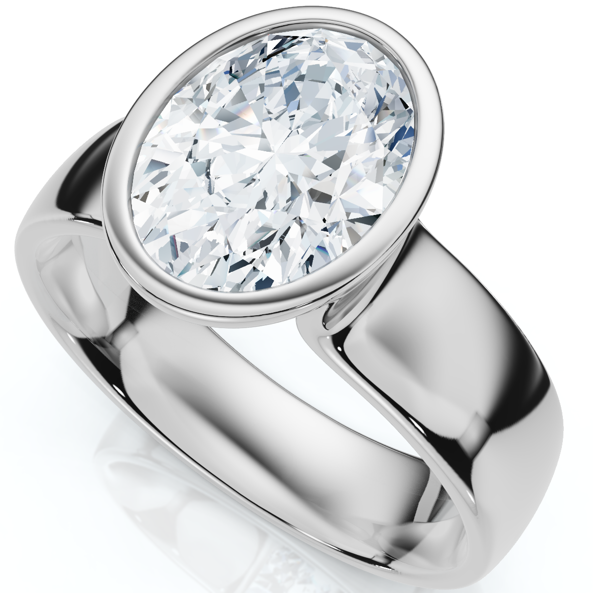 Certified 2Ct Oval Sculptural Bezel Diamond Engagement Ring 14k Gold Lab Grown