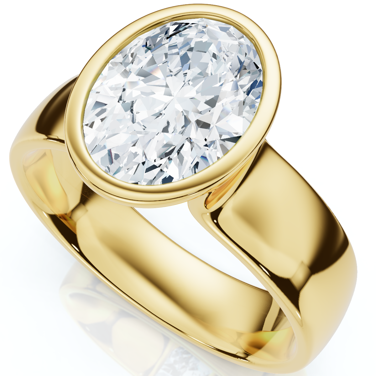 Certified 2Ct Oval Sculptural Bezel Diamond Engagement Ring 14k Gold Lab Grown