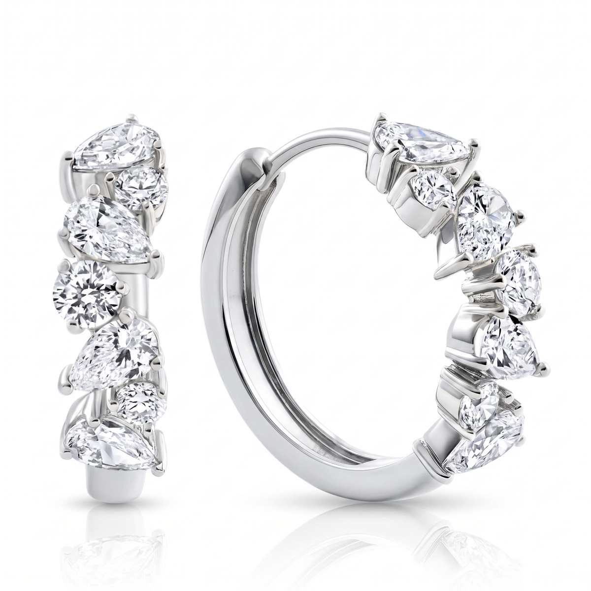 2Ct Pear & Round Ali Diamond Hoops 14k Gold 19mm Earrings Lab Grown