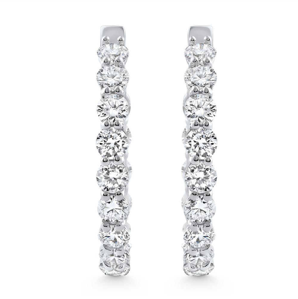 3Ct Round Diamond Hoops 14k Gold 1" Tall Lab Grown