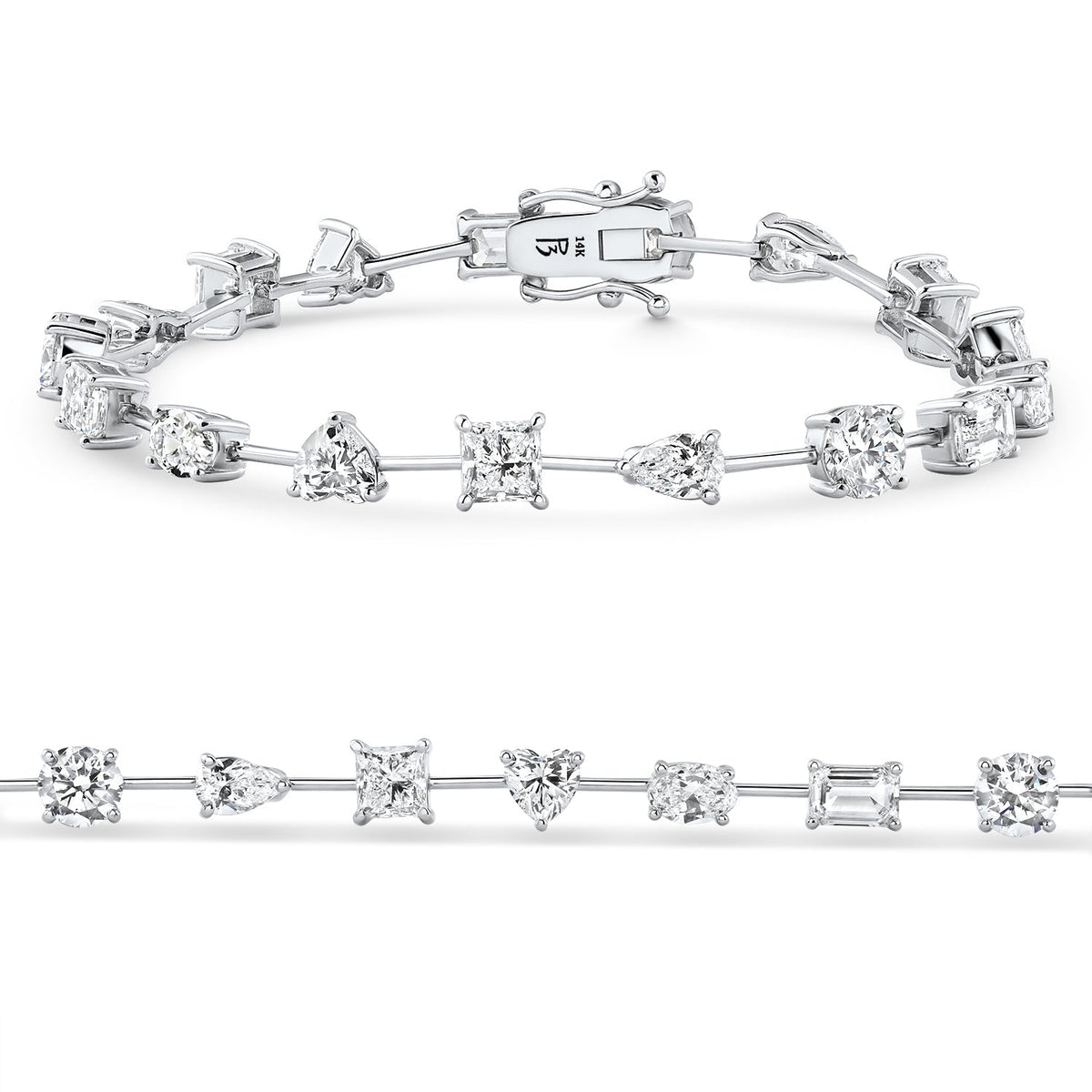 9Ct Mixed Cut Spaced Diamond Tennis Bracelet 14k Gold Lab Grown 7"