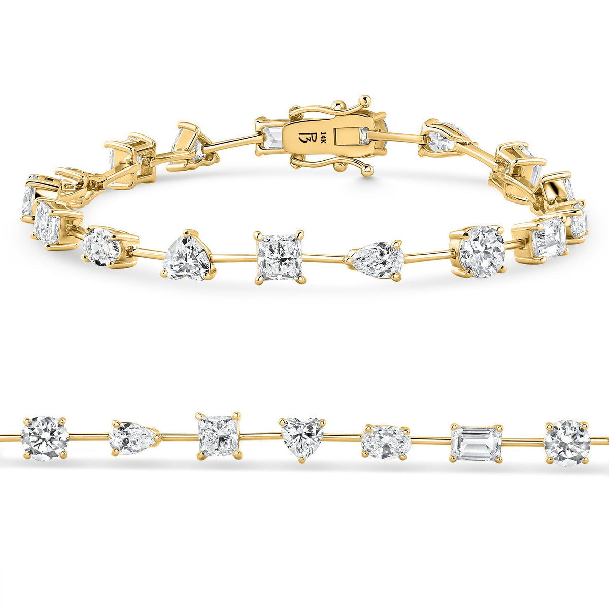 9Ct Mixed Cut Spaced Diamond Tennis Bracelet 14k Gold Lab Grown 7"