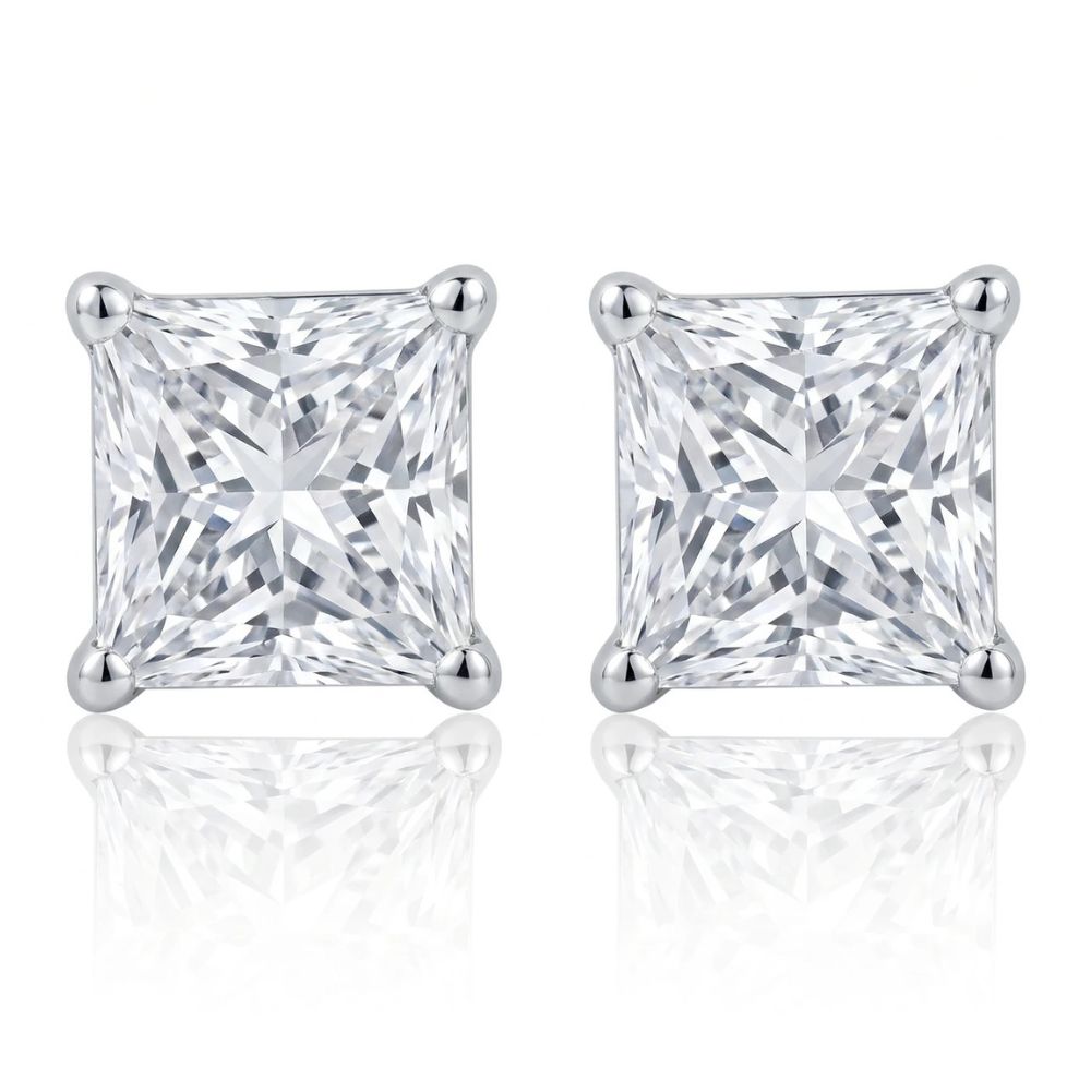 1Ct TW Princess Cut Natural Diamond Studs 14k Gold
