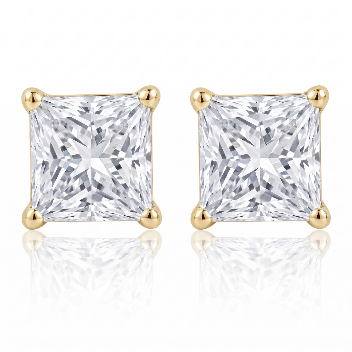 1Ct TW Princess Cut Natural Diamond Studs 14k Gold