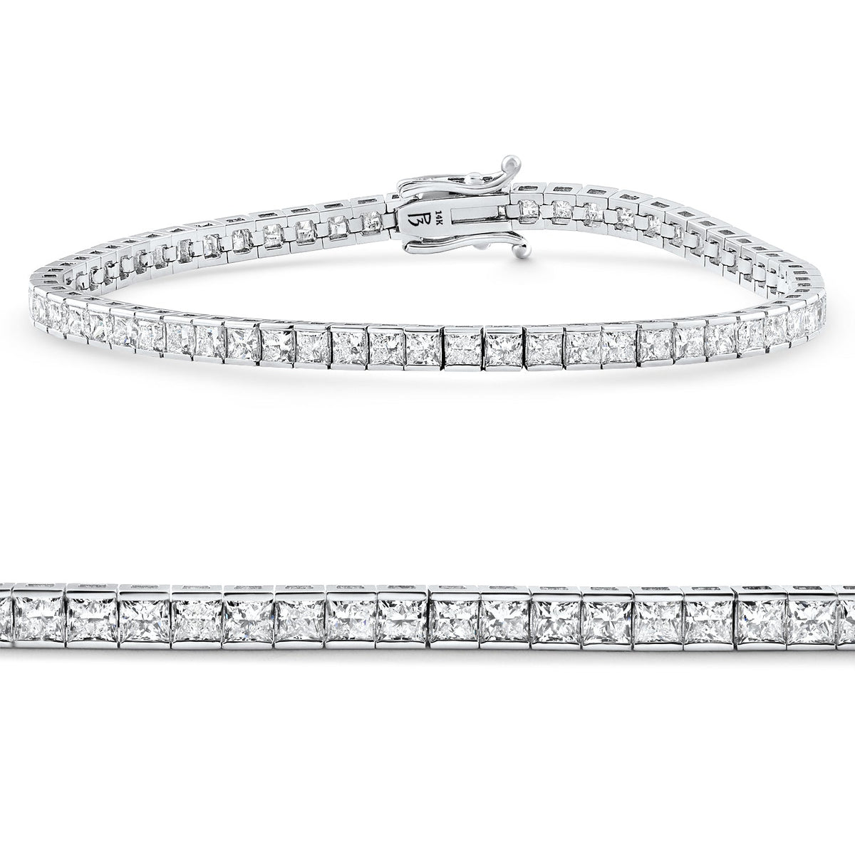 6.80Ct Princess Cut Diamond Channel Set Tennis Bracelet 14k Gold 7" Lab Grown