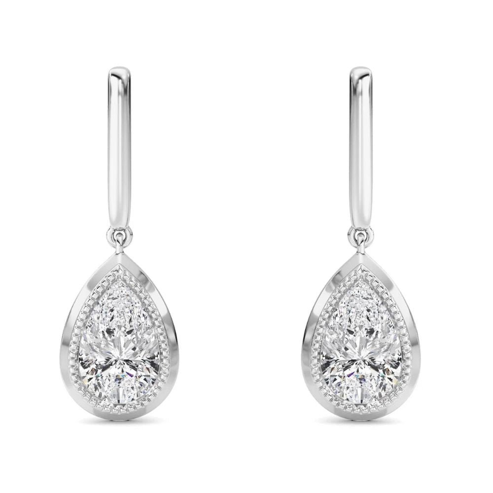 2Ct TW Bezel Solitaire Pear Dangle Earrings Gold Lab Grown 3/4" Tall