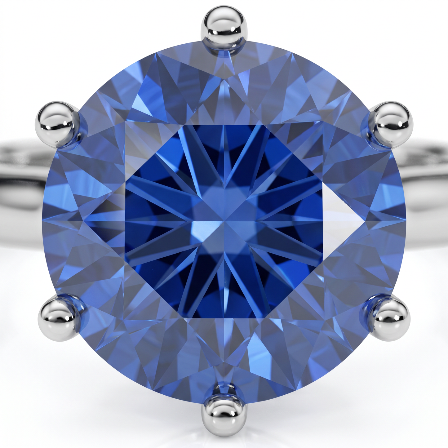 3 3/4Ct Blue Sapphire 9MM 14k White Gold Solitaire Engagement Ring Lab Grown