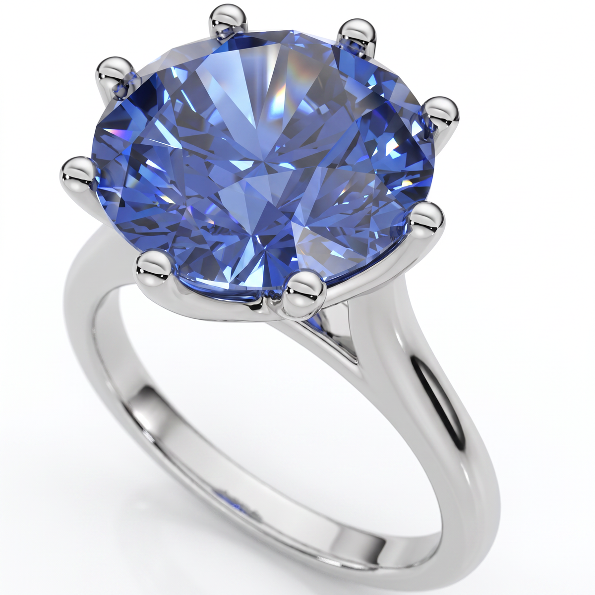 3 3/4Ct Blue Sapphire 9MM 14k White Gold Solitaire Engagement Ring Lab Grown