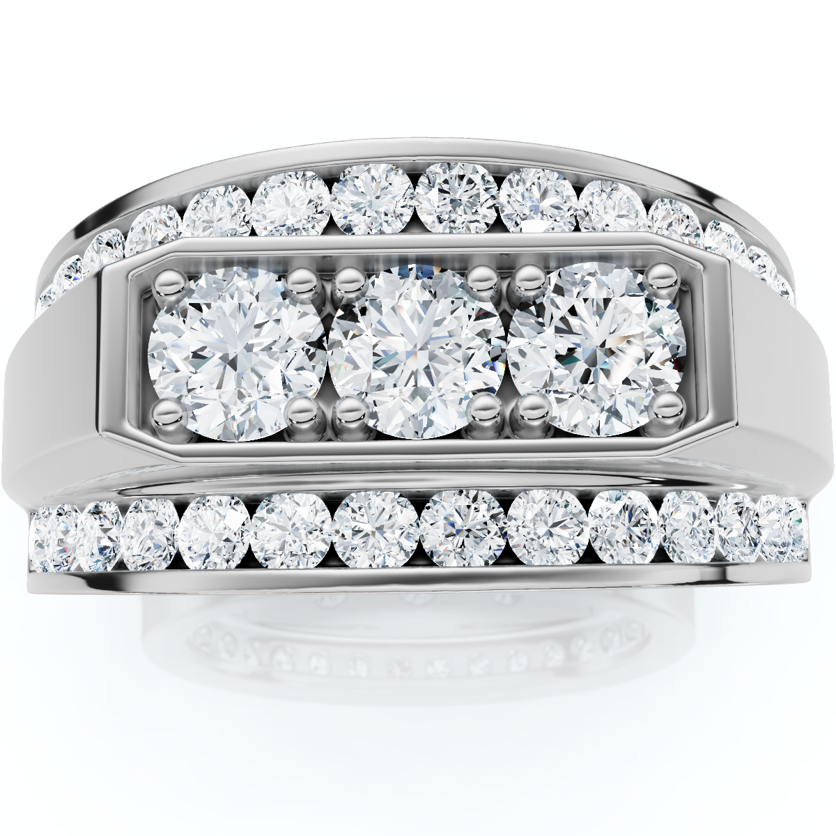 Men's 2Ct Diamond Three Stone With Accents Wedding Ring 14k Gold Lab Grown