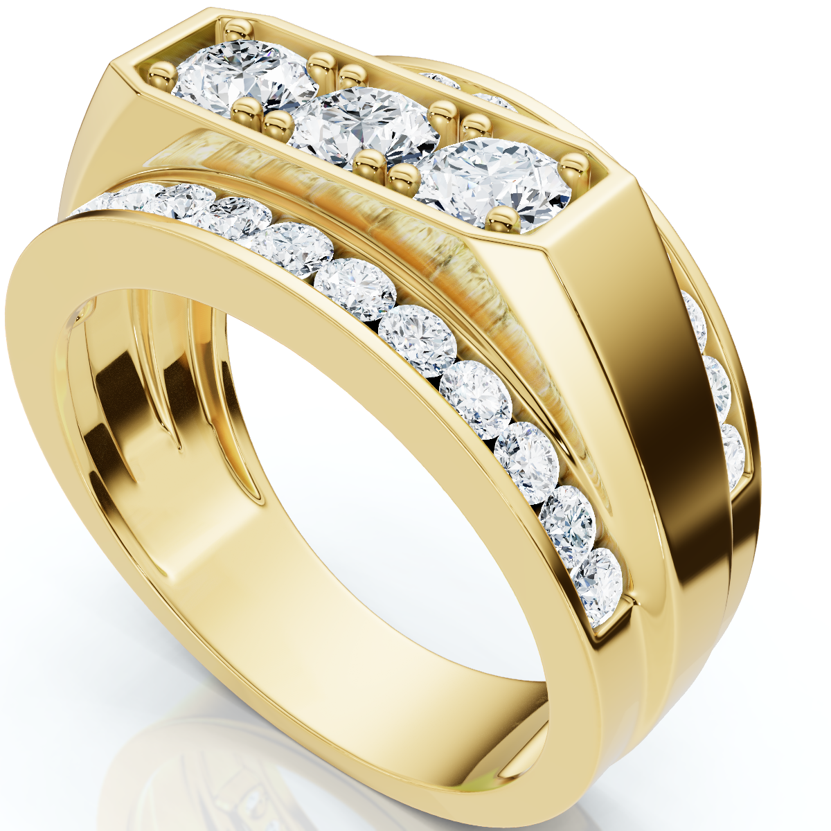 Men's 2Ct Diamond Three Stone With Accents Wedding Ring 14k Gold Lab Grown