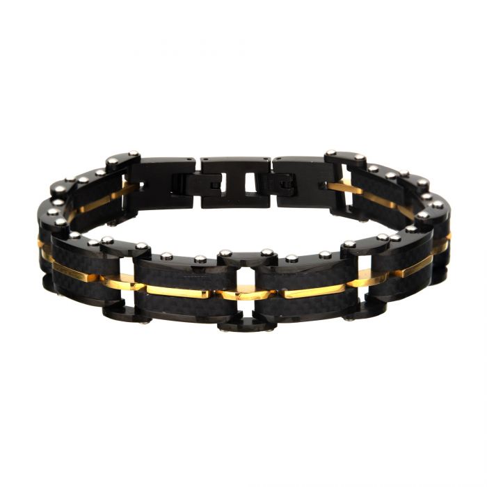 18K Gold & Black Plated Stainless Steel Bracelet