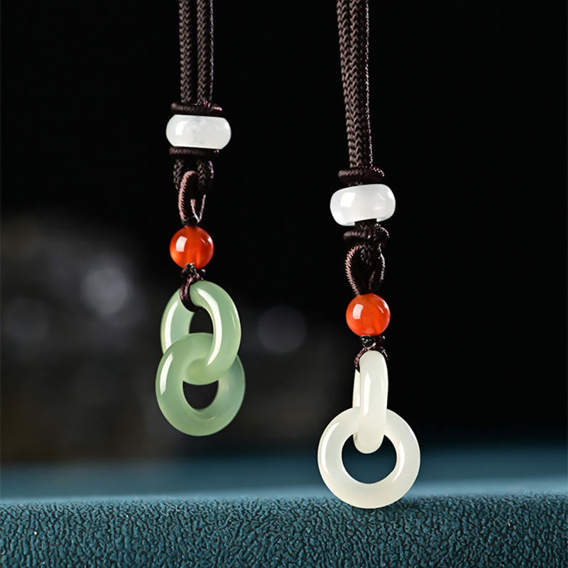 Fortune Jewel Natural Hetian Cyan Jade White Jade Double Peace Buckle Success Necklace Pendant