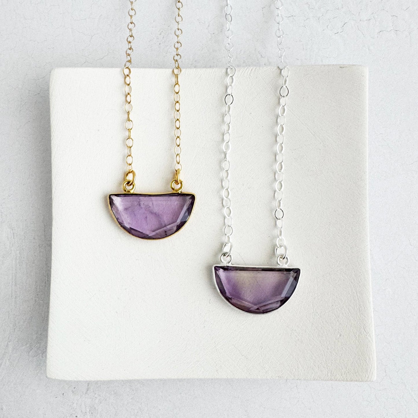 Small Half Moon Crescent Necklace - Amethyst