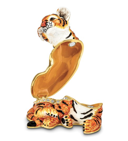 Bejeweled "Tonda" Young Tiger Trinket Box with Matching Necklace
