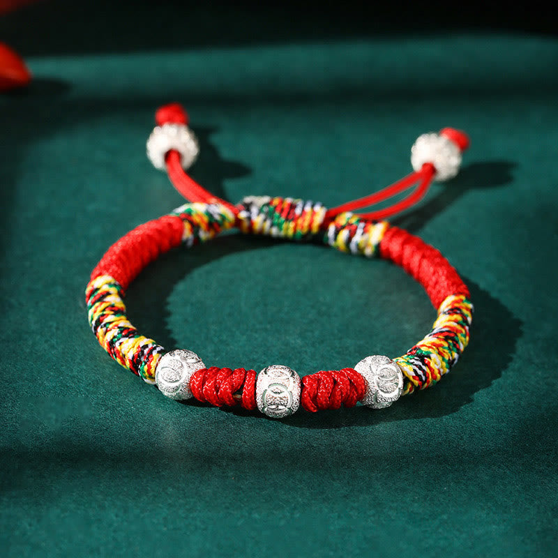 Fortune Jewel 925 Sterling Silver King Kong Knot Multicolored Red String Strength Handmade Braided Kids Child Bracelet