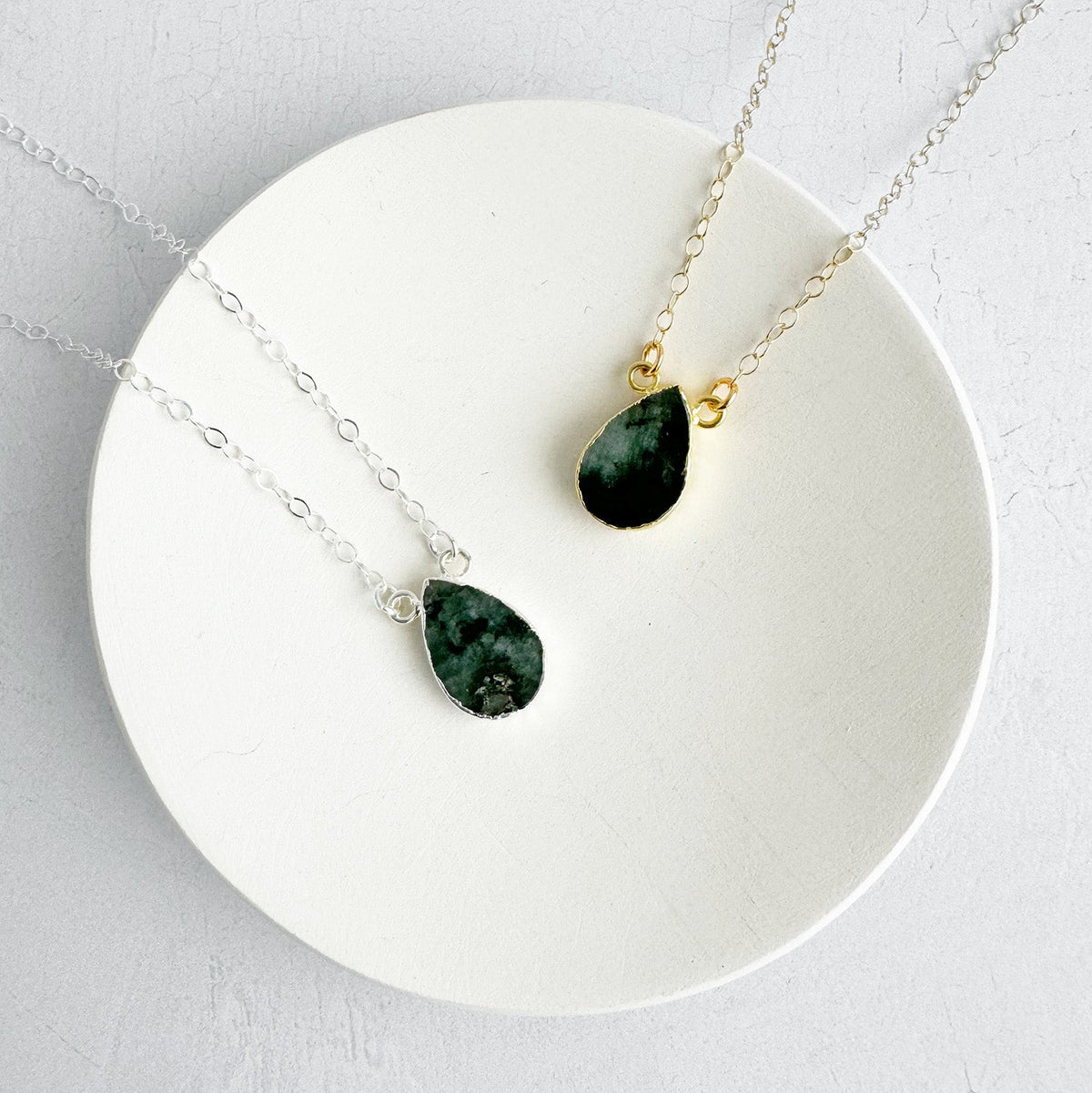 Simple Teardrop Necklace - Raw Emerald