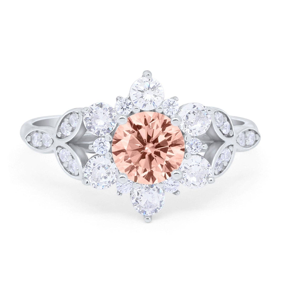 Floral Cluster Simulated Morganite CZ Wedding Ring: Simulated Morganite CZ size r