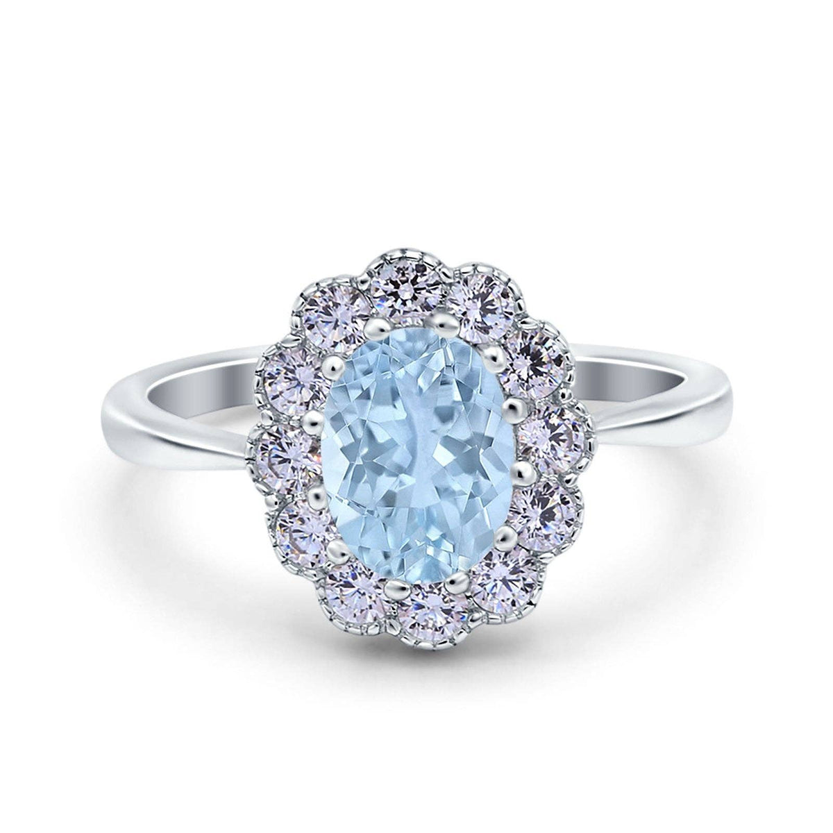 Vintage Floral Engagement Ring Oval Simulated Aquamarine CZ: Simulated Aquamarine CZ size s1/2