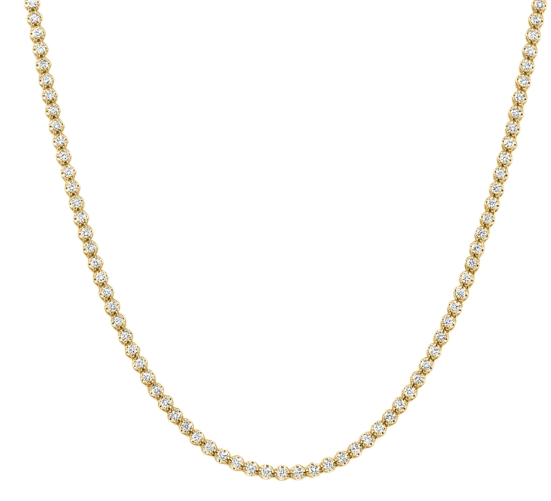 6Ct Round Lab Grown Diamond Tennis Necklace 14k Yellow Gold 18" Lab Grown