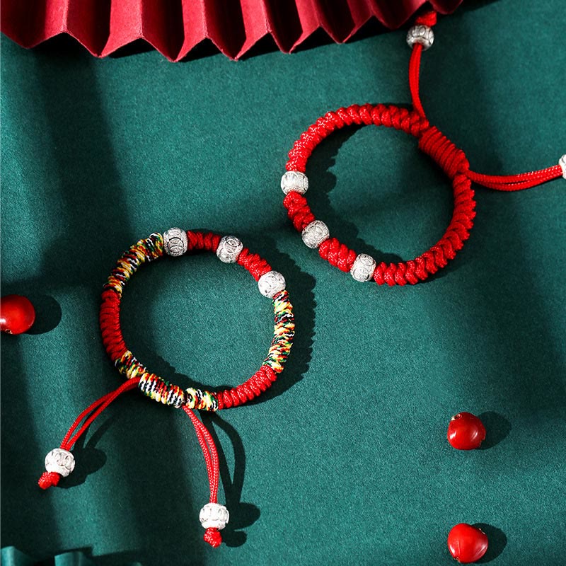 Fortune Jewel 925 Sterling Silver King Kong Knot Multicolored Red String Strength Handmade Braided Kids Child Bracelet