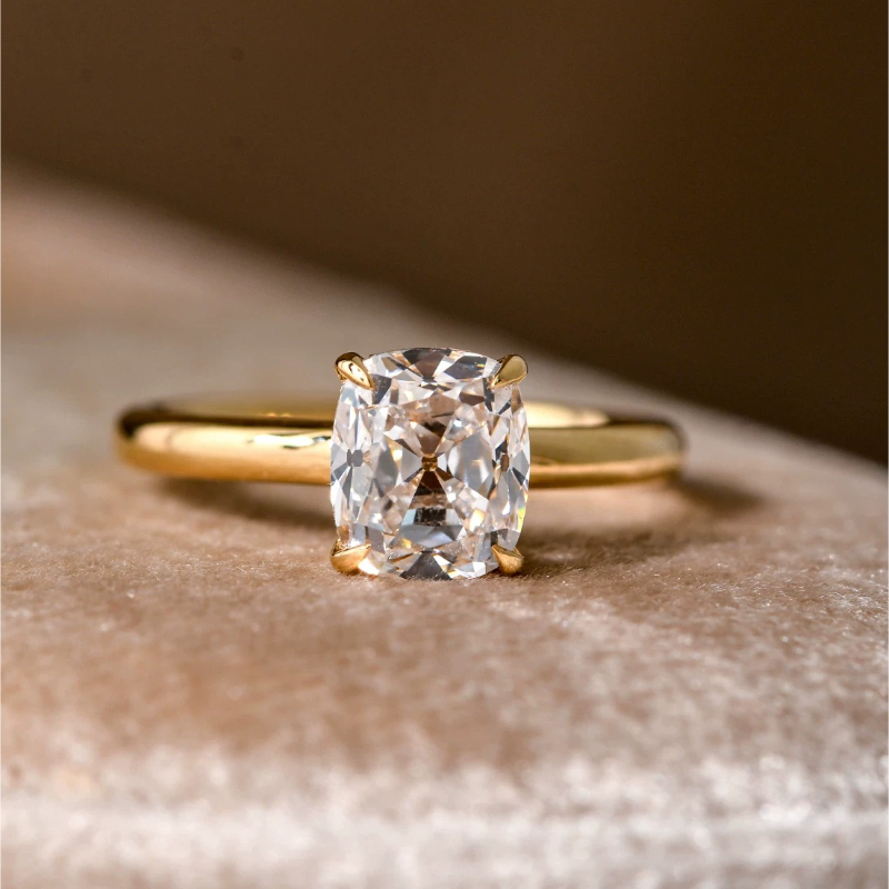 Cushion Cut Solitaire Hidden Halo Sterling Silver Engagement Ring
