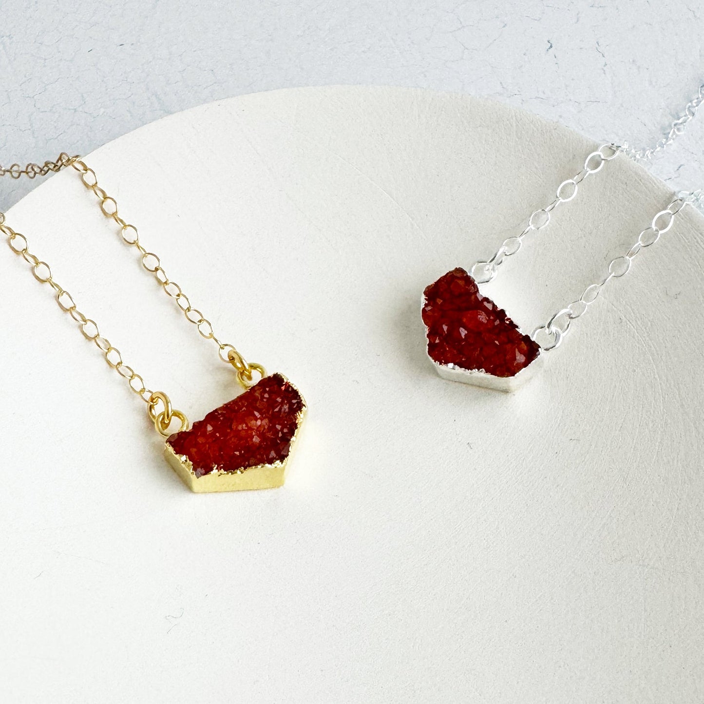 Small Orange Druzy Chevron Necklace
