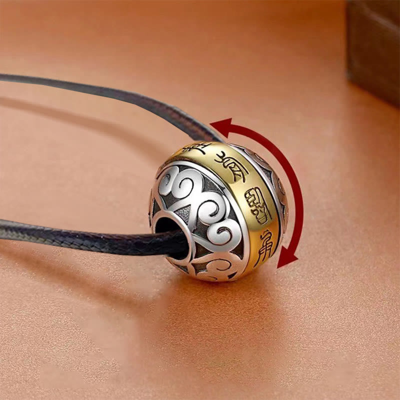 Fortune Jewel Taoist Nine-Character Mantra Engraved Amulet Balance Necklace Rotatable Pendant