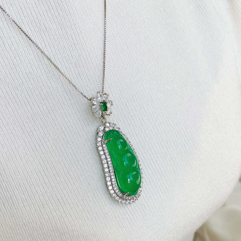 Fortune Jewel Fortune Bean Cyan Jade Luck Necklace Pendant