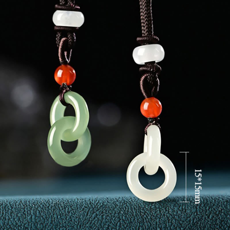 Fortune Jewel Natural Hetian Cyan Jade White Jade Double Peace Buckle Success Necklace Pendant
