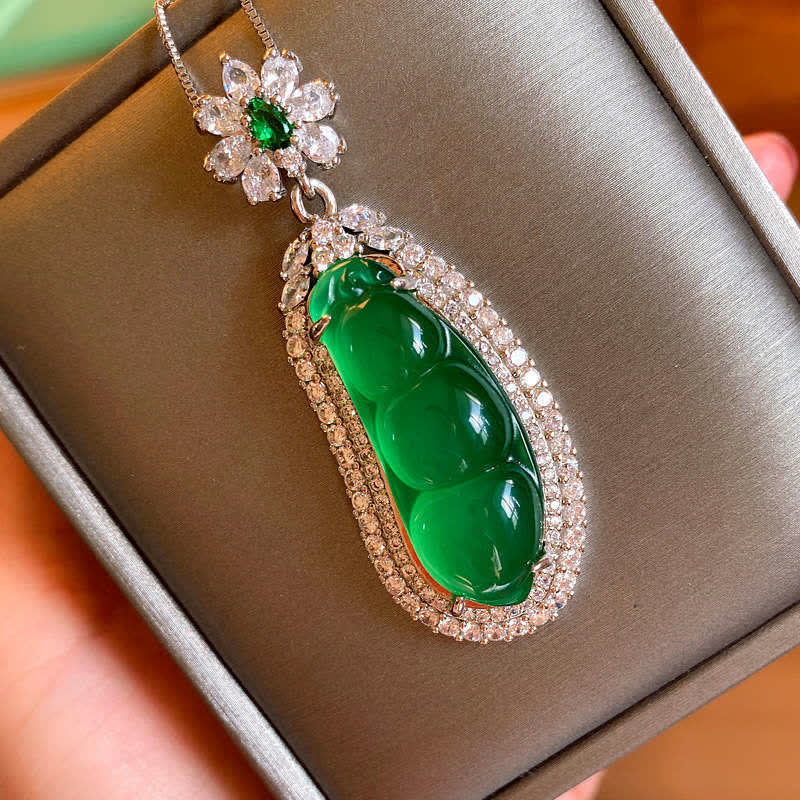 Fortune Jewel Fortune Bean Cyan Jade Luck Necklace Pendant