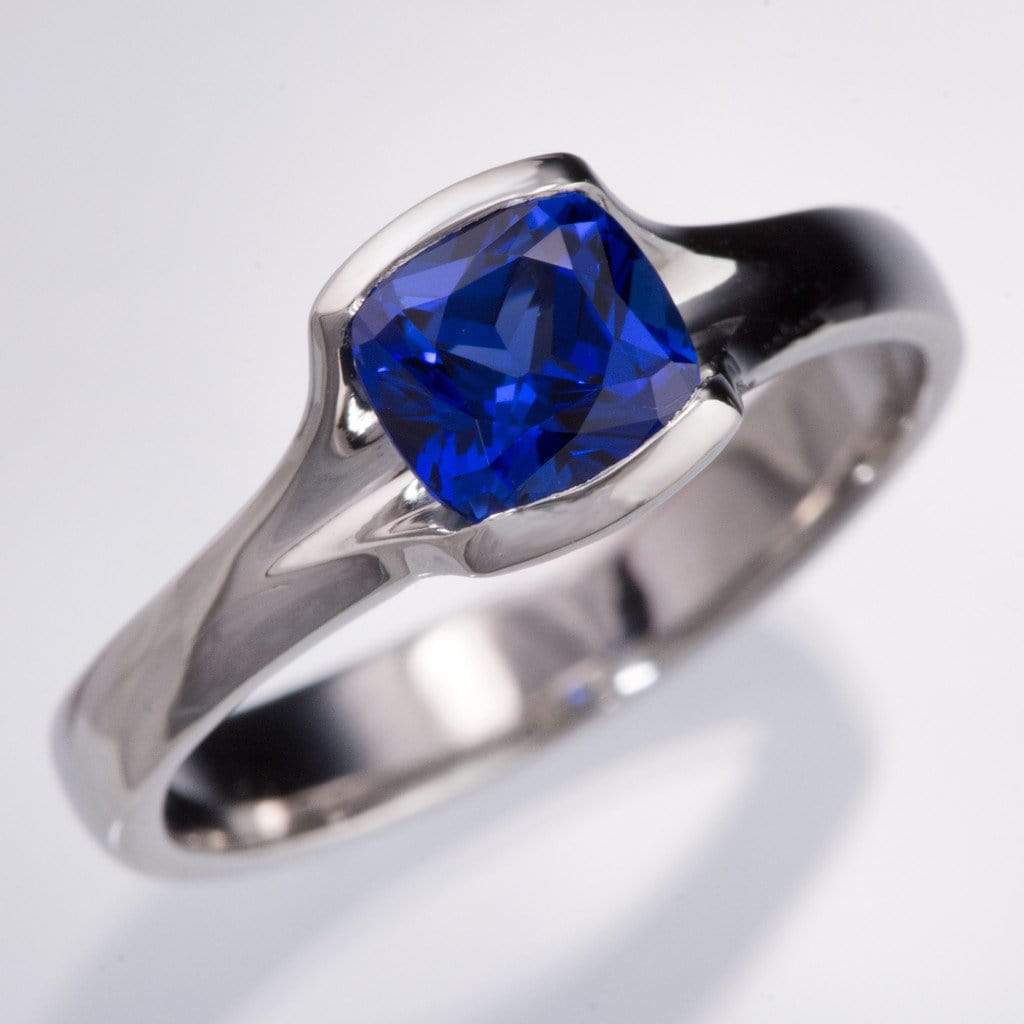 Custom Order - 6mm Cushion Cut Blue Sapphire Fold Solitaire Engagement Ring