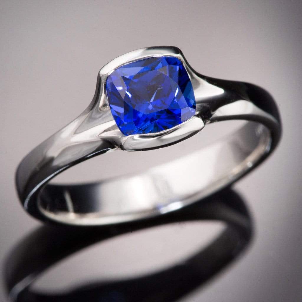 Custom Order - 6mm Cushion Cut Blue Sapphire Fold Solitaire Engagement Ring