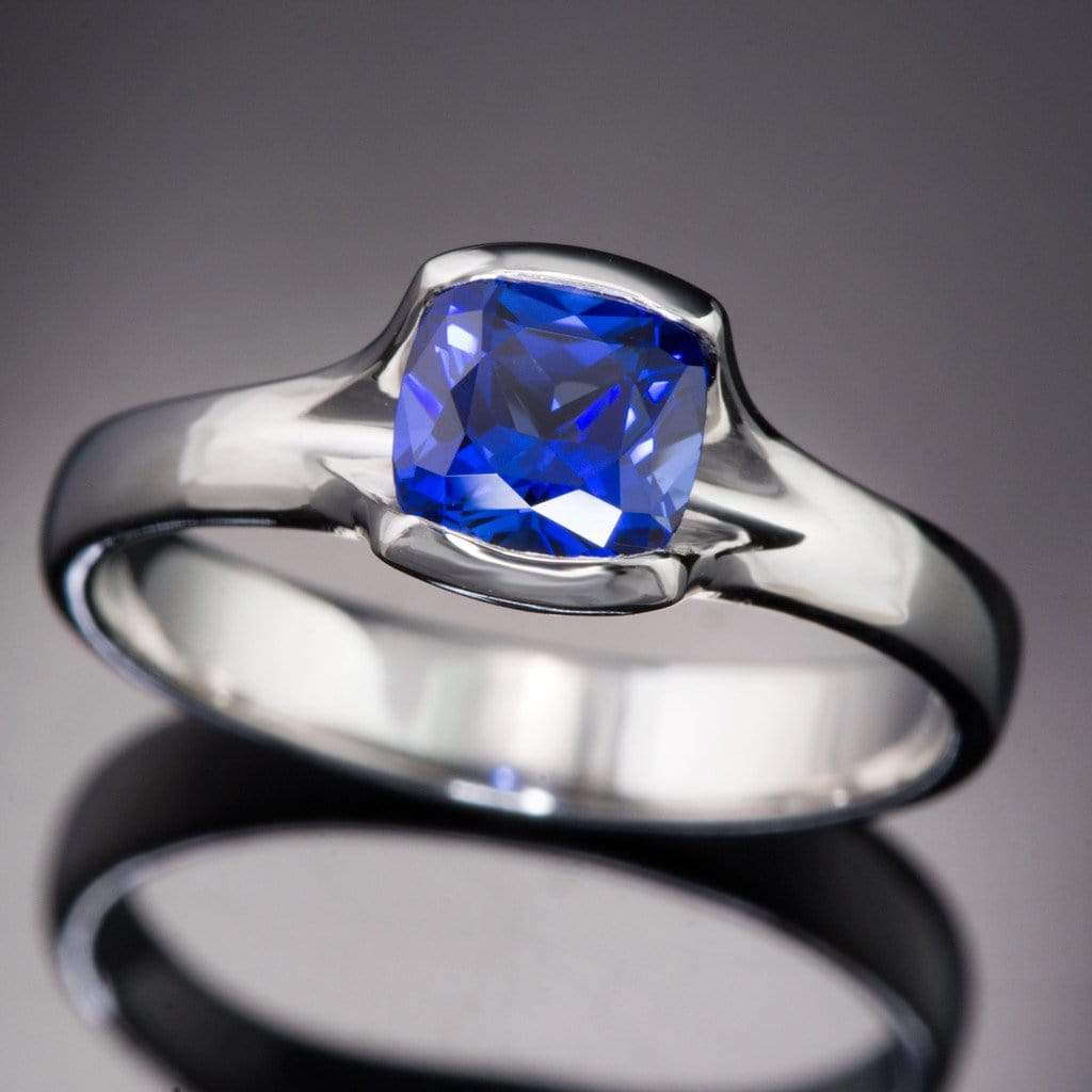 Custom Order - 6mm Cushion Cut Blue Sapphire Fold Solitaire Engagement Ring