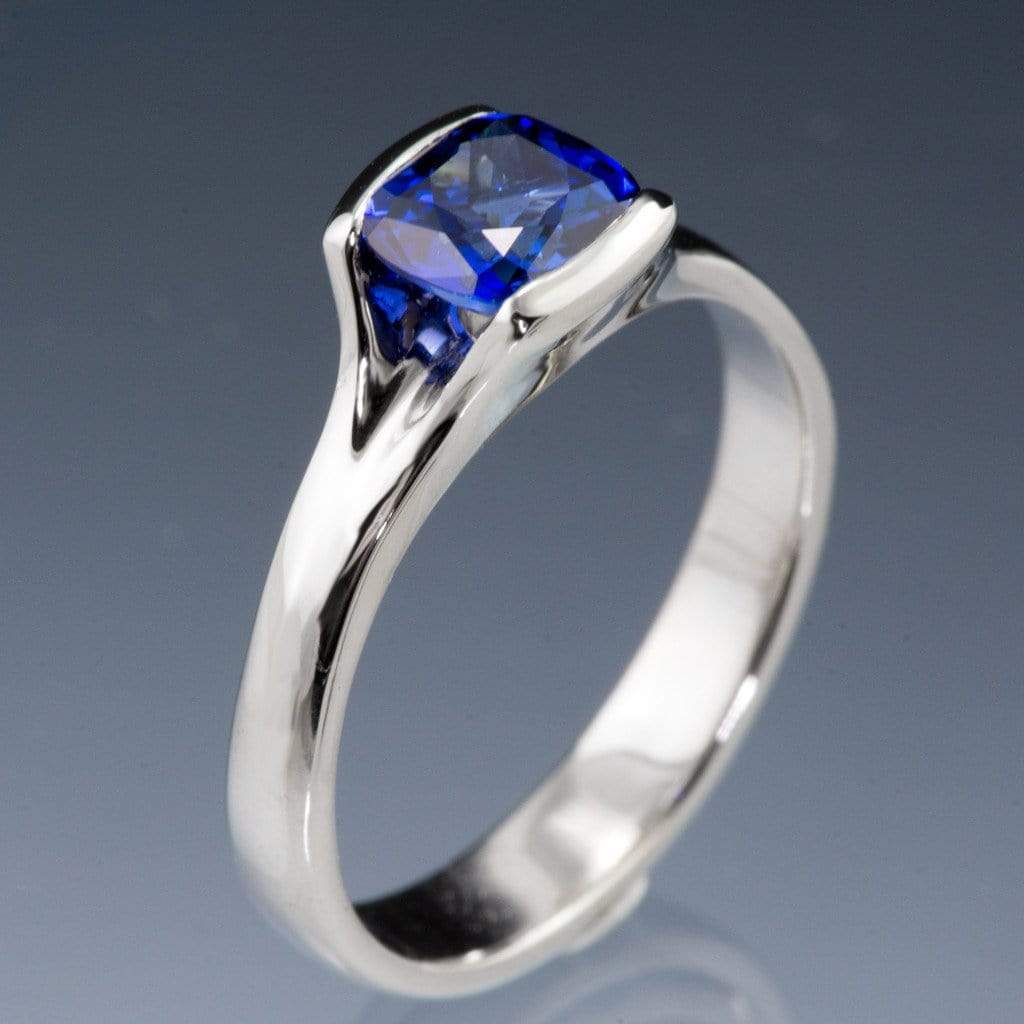 Custom Order - 6mm Cushion Cut Blue Sapphire Fold Solitaire Engagement Ring