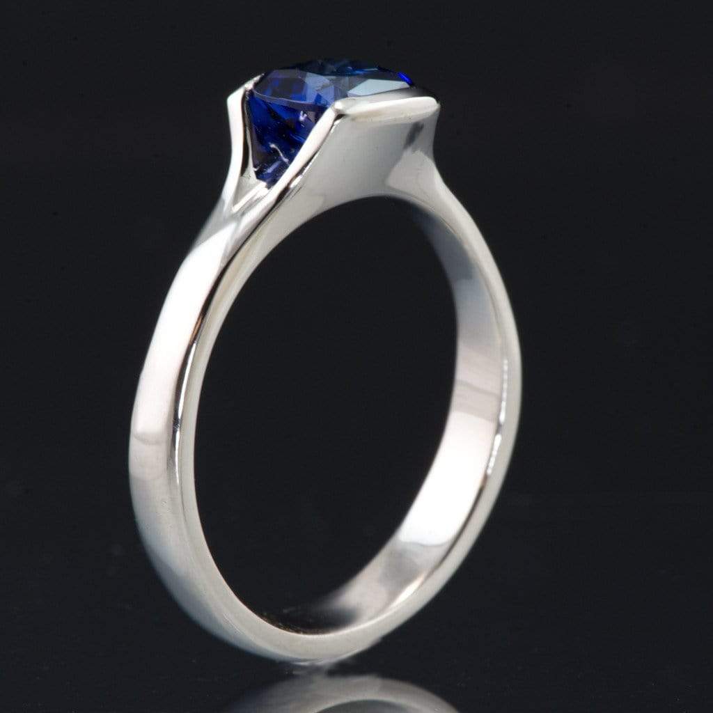 Custom Order - 6mm Cushion Cut Blue Sapphire Fold Solitaire Engagement Ring
