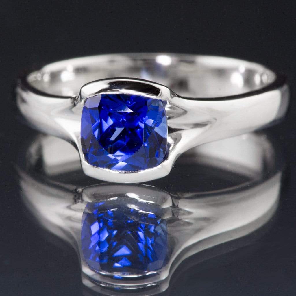 Custom Order - 6mm Cushion Cut Blue Sapphire Fold Solitaire Engagement Ring