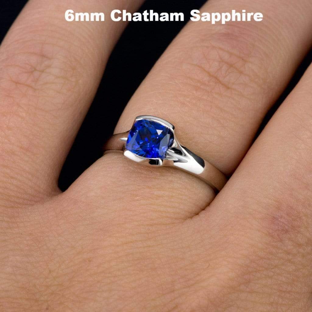 Custom Order - 6mm Cushion Cut Blue Sapphire Fold Solitaire Engagement Ring