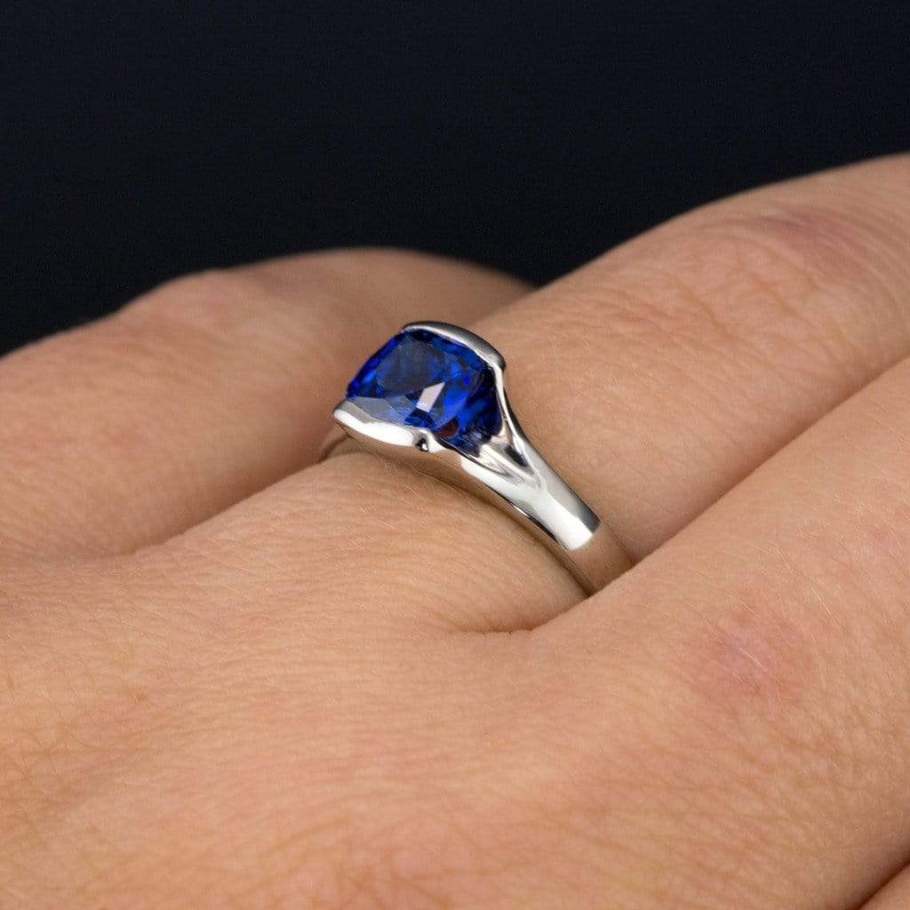 Custom Order - 6mm Cushion Cut Blue Sapphire Fold Solitaire Engagement Ring