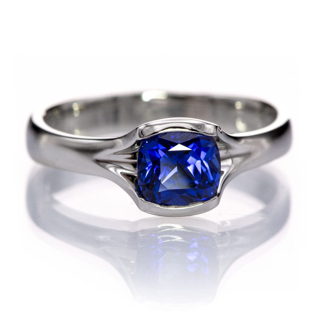 Custom Order - 6mm Cushion Cut Blue Sapphire Fold Solitaire Engagement Ring