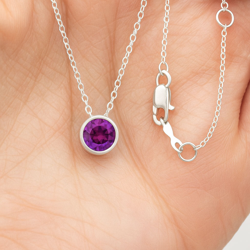 Round Amethyst Sterling Silver Slide Pendant Necklace