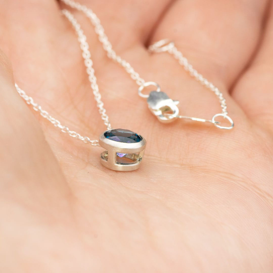 Round Amethyst Sterling Silver Slide Pendant Necklace